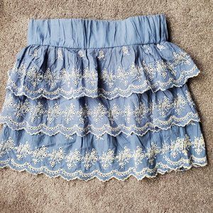 Blue Skirt with Lace Detail